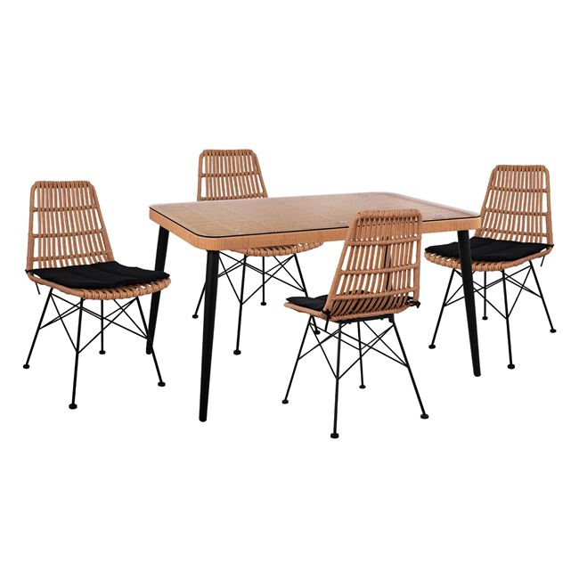 set-5tmch-allegra-wicker-me-trapezi-140x ΣΕΤ 5ΤΜΧ ALLEGRA WICKER ΜΕ ΤΡΑΠΕΖΙ 140X80Χ78Υ ΜΠΕΖ & ΜΑΥΡΟ ΧΡΩΜΑ HM10491 - Image 1