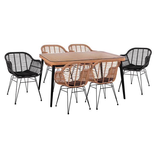 set-7tmch-allegra-wicker-me-trapezi-160x ΣΕΤ 7ΤΜΧ ALLEGRA WICKER ΜΕ ΤΡΑΠΕΖΙ 160X90X78Υ ΜΠΕΖ & ΜΑΥΡΟ ΧΡΩΜΑ HM10513 - Image 1