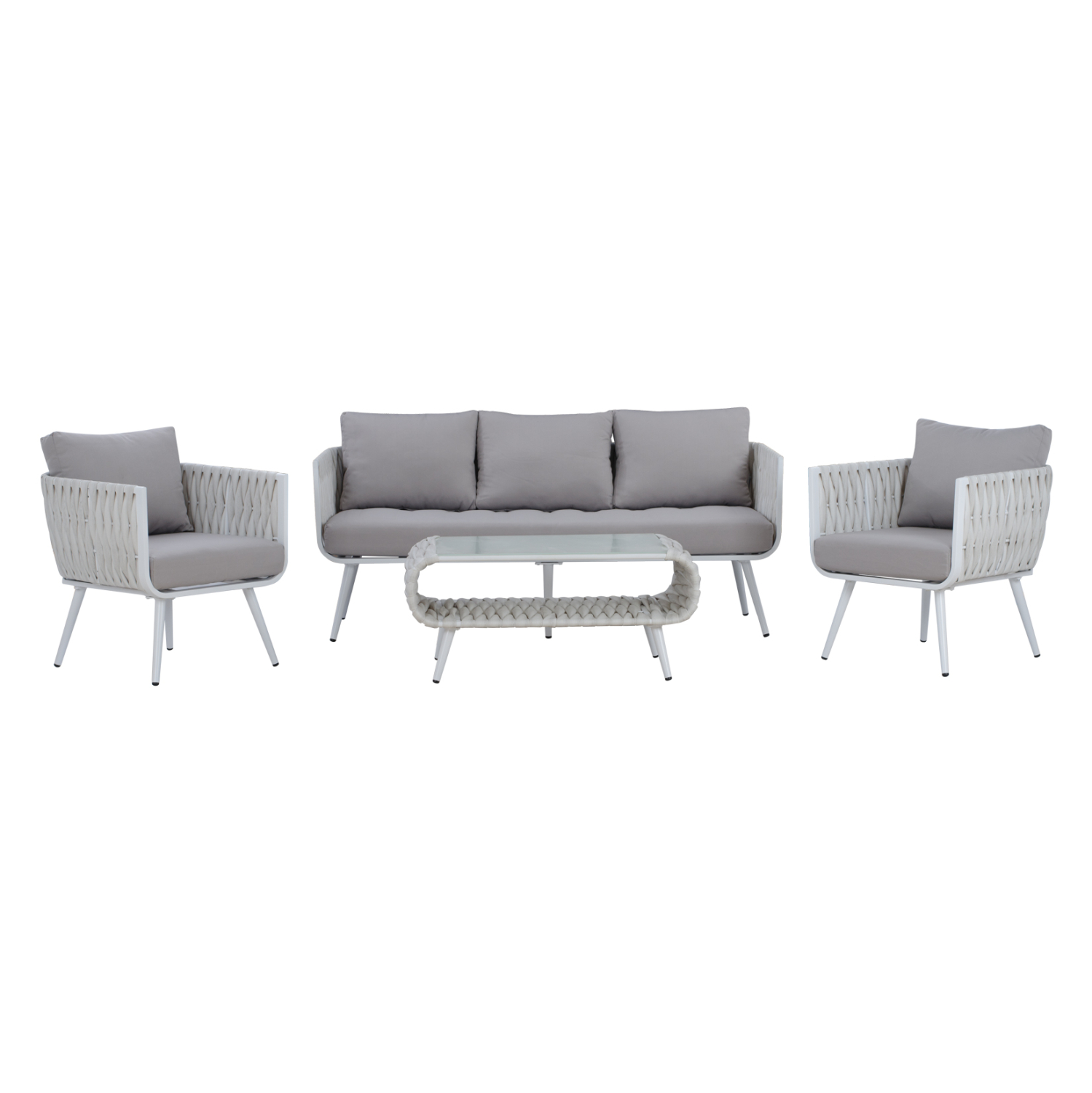 set-saloni-4tmch-aloyminioy-me-wicker-le ΣΕΤ ΣΑΛΟΝΙ 4ΤΜΧ VARNAMO HM5282.12 ΑΛΟΥΜΙΝΙΟ ΛΕΥΚΟ-ΣΧΟΙΝΙ STRAP ΓΚΡΙ-ΓΥΑΛΙ - Image 1