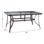 ΤΡΑΠΕΖΙ BRUNO 150X90Χ75Υεκ. ΜΕΤΑΛΛΙΚΟ ΟΡΘΟΓΩΝΙΟ ΚΑΦΕ ΜΕ ΤΡΥΠΑ ΟΜΠΡΕΛΑΣ Φ38 HM5145.12 - Image 2
