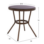 ΤΡΑΠΕΖΙ ΑΛΟΥΜΙΝΙΟΥ MOSES Φ70x76 εκ. BAMBOO LOOK HM5532.03 ΚΑΦΕ ΜΕ ΓΥΑΛΙ - Image 2