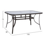 ΤΡΑΠΕΖΙ BRUNO 150X90Χ72Υεκ. ΚΑΦΕ ΜΕΤΑΛΛΙΚΟ ΜΕ ΓΥΑΛΙΝΗ ΕΠΙΦΑΝΕΙΑ HM5145.02 - Image 2