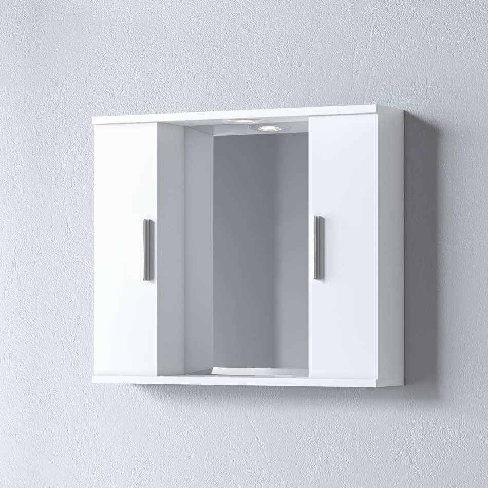 ALON-65D-WHITE Καθρέφτης ALON 65 Διπλός Λευκό 3MAL065GLD με δυο ντουλάπια 65x15x56 και φωτισμό Led - Image 1